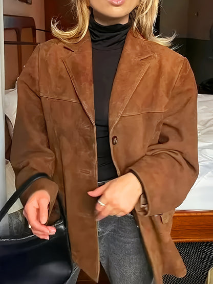 Maïwen - Giacca di Transizione Vintage in Suede per Donne con Bottoni