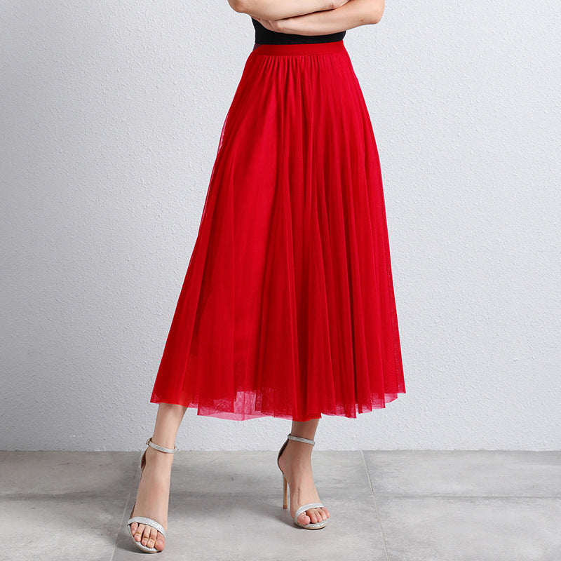 Gonna Midi Elegante in Tulle per Donna – Gonna Plissettata a Vita Alta per Look Stilosi