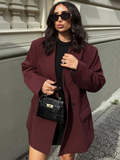 Iréva - Blazer Oversize Classico Bordeaux per Donne – Giacca di Transizione