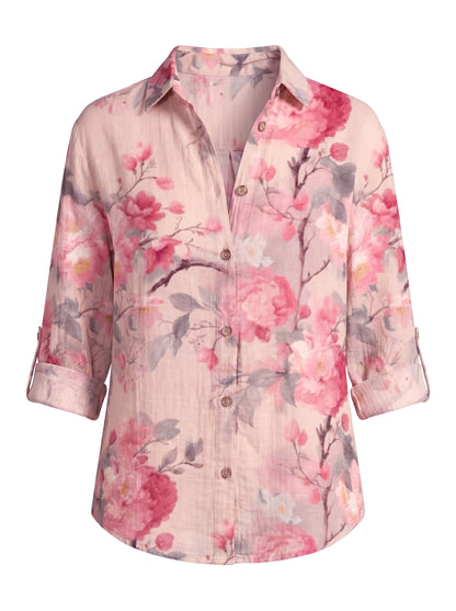 Blusa leggera da donna con stampa floreale – Camicia ariosa con bottoni e taglio elegante