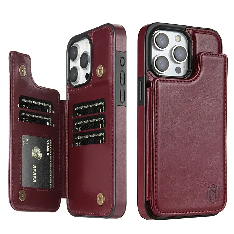 Magnoria - Borsa in pelle di lusso per smartphone con scomparti per carte, area foto e chiusura magnetica