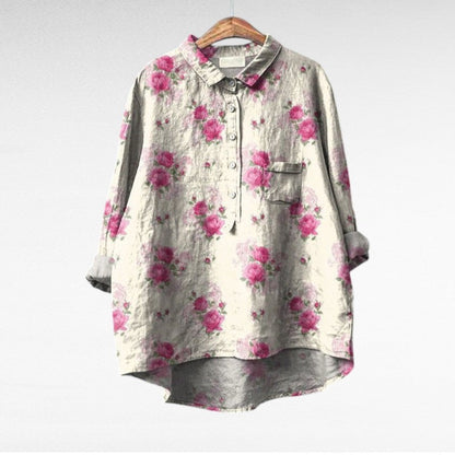 Liorine - Blusa classica con leggero motivo floreale per primavera e estate per donne