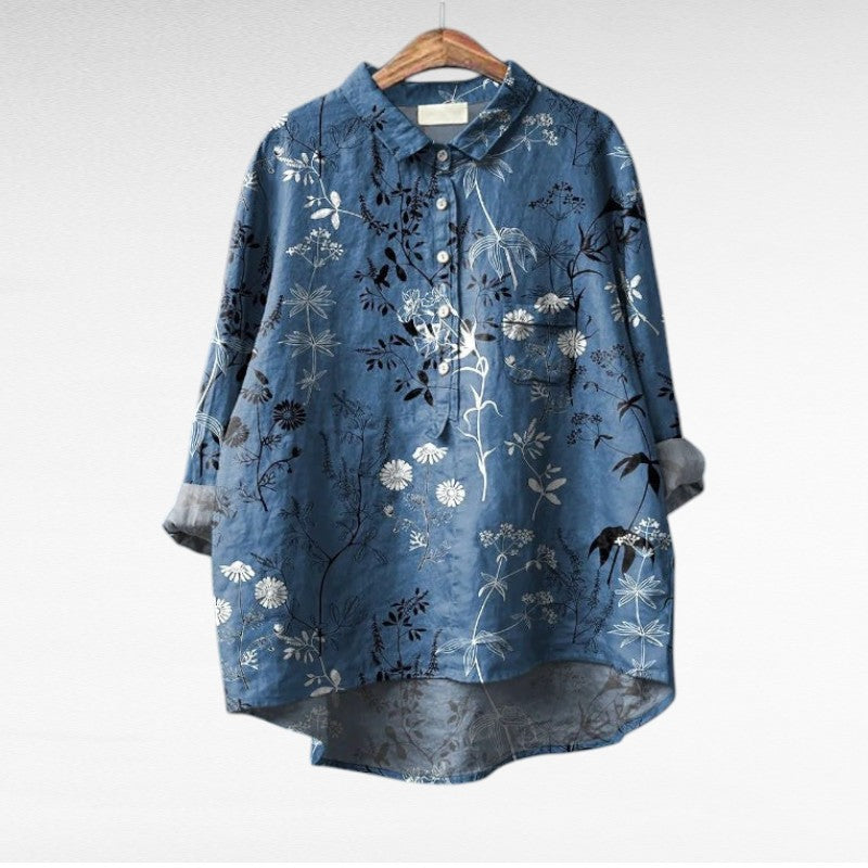 Liorine - Blusa classica con leggero motivo floreale per primavera e estate per donne