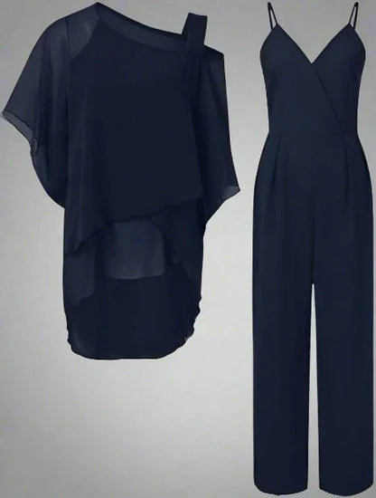 Elegante completo da donna a 2 pezzi con blusa in chiffon e pantaloni larghi – Comodo, Stiloso e Festivo
