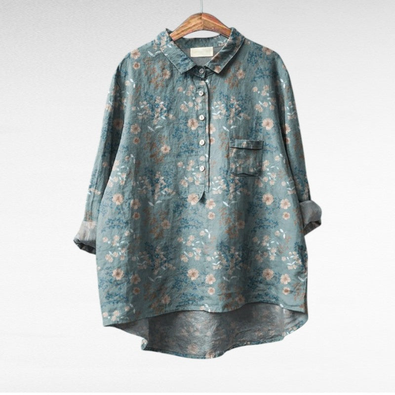 Liorine - Blusa classica con leggero motivo floreale per primavera e estate per donne