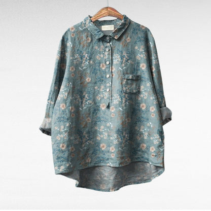 Liorine - Blusa classica con leggero motivo floreale per primavera e estate per donne