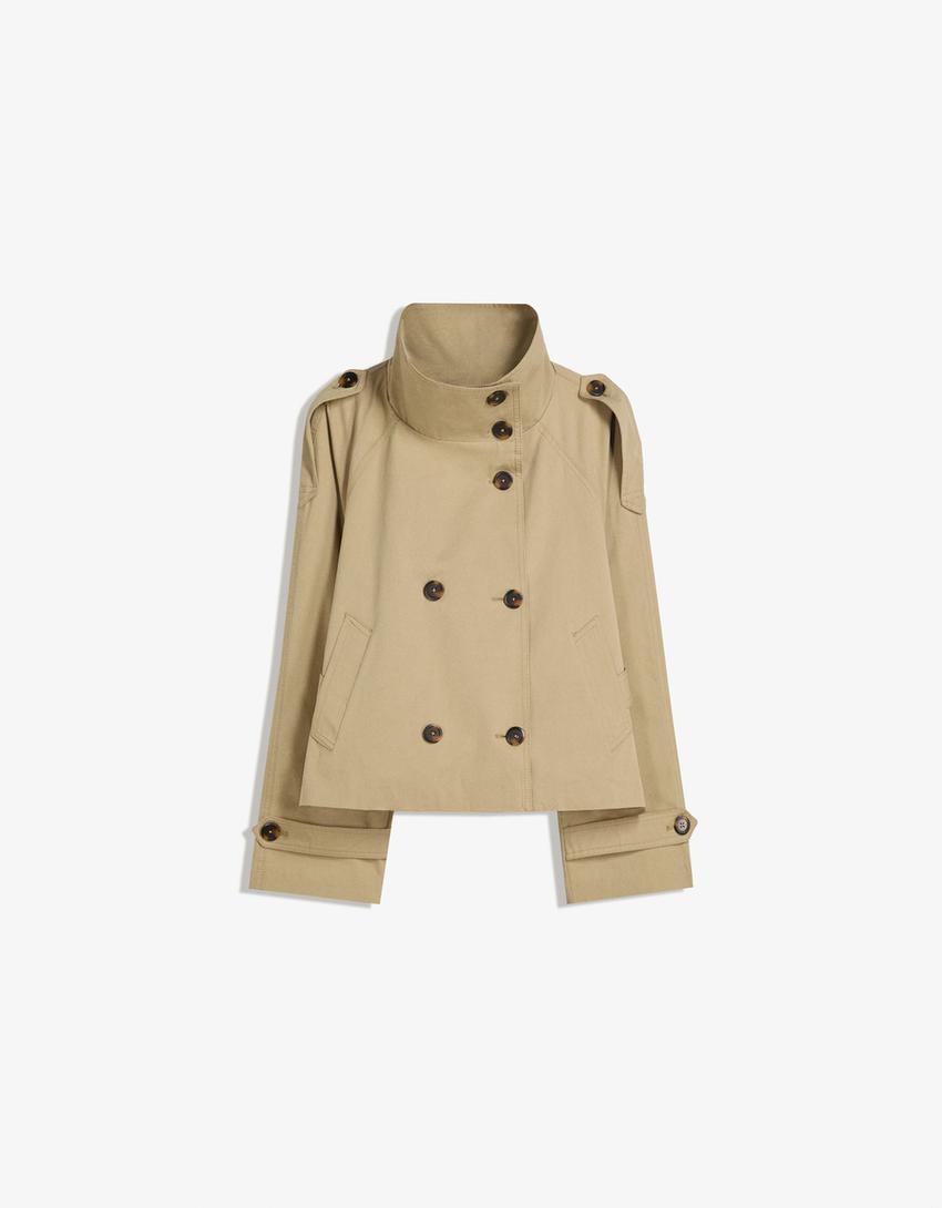 Elvire - Trench corto primaverile alla moda per donne, con bottoni e cintura in vita