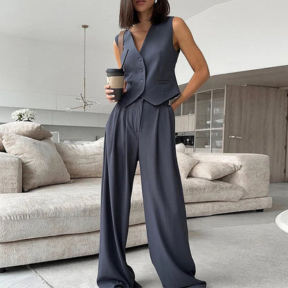 Lioréa - Completo primaverile in due pezzi per donne: Gilet e pantaloni a vita alta | Stile casual e professionale