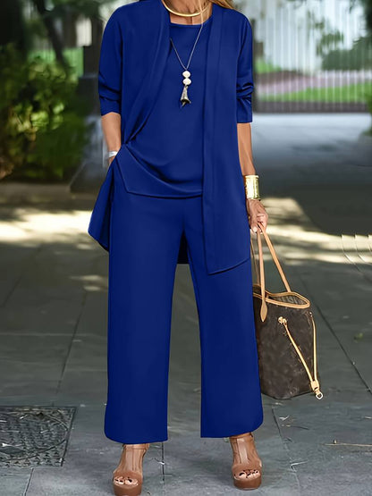 Mathilde - Set di tre pezzi casual per donne: Top, Gilet e Pantaloni