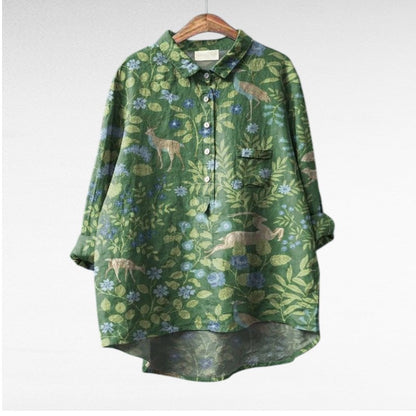 Liorine - Blusa classica con leggero motivo floreale per primavera e estate per donne