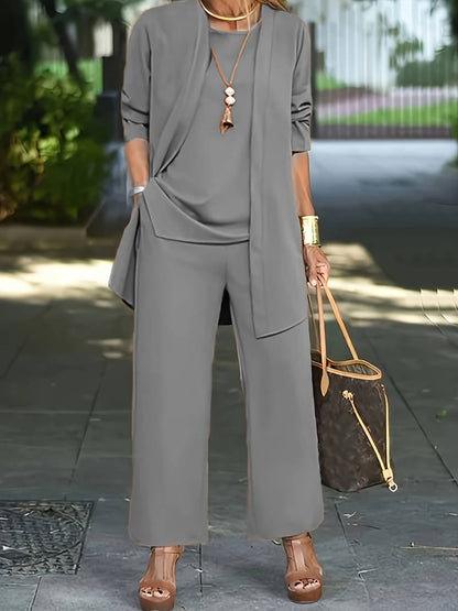 Mathilde - Set di tre pezzi casual per donne: Top, Gilet e Pantaloni