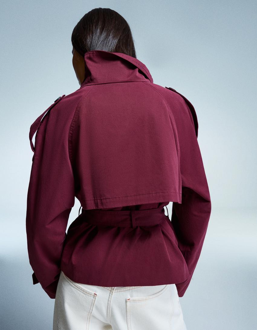 Elvire - Trench corto primaverile alla moda per donne, con bottoni e cintura in vita