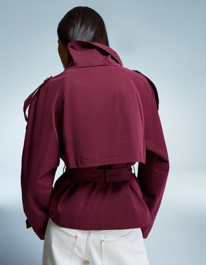 Elvire - Trench corto primaverile alla moda per donne, con bottoni e cintura in vita