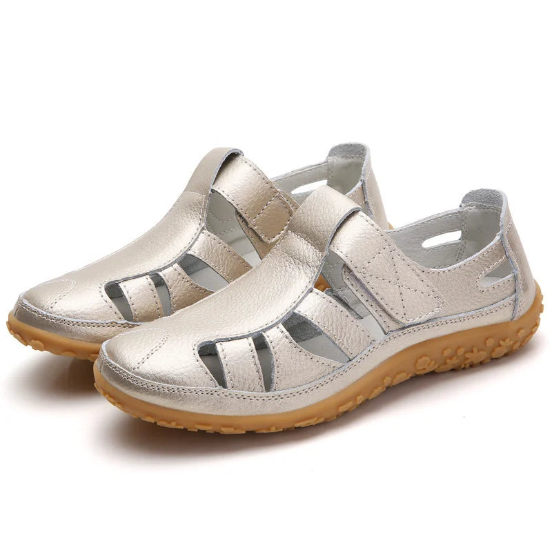 Sandali in pelle comodi con chiusura in velcro – Scarpe estive traspiranti per donne