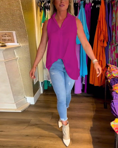 Lyséa - Blusa Lunga Senza Maniche, Leggera ed Elegante per Primavera e Estate, per Donne