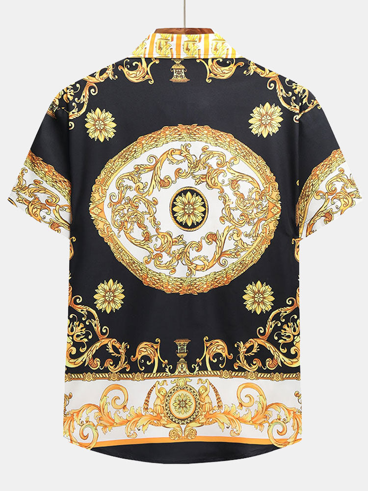 Set estivo elegante con stampa barocca – Camicia a maniche corte e pantaloni corti per uomini