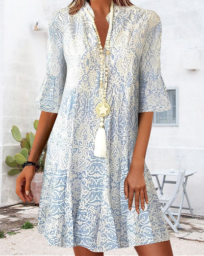Marielle - Abito Tunica Boho con Stampa | Viscosa Leggera | Maniche Svasate