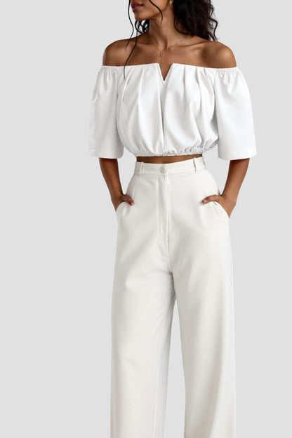 Elegante Blusa Off-Shoulder per Donne con scollatura a V – Top Estivo Leggero