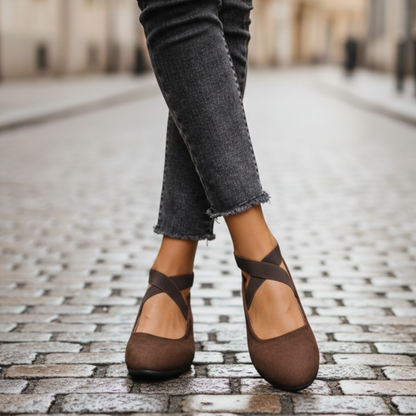 Renée - Scarpe ortopediche con suola a cuneo per donne con cinturini elastici incrociati