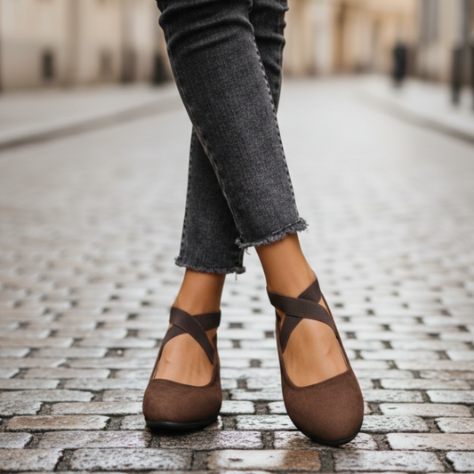 Renée - Scarpe ortopediche con suola a cuneo per donne con cinturini elastici incrociati