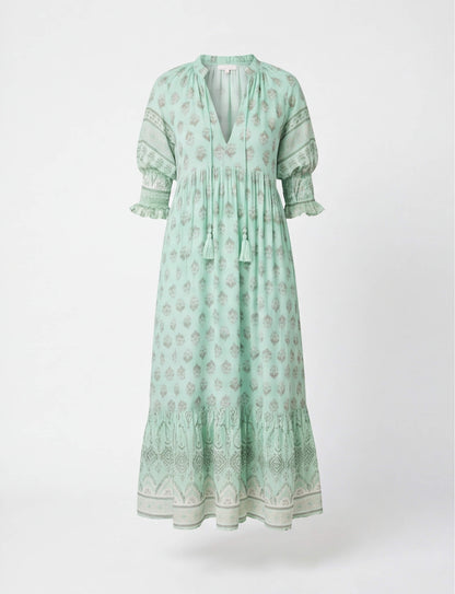 Abito Midi Boho con Stampa per Donne – Abito Estivo Leggero con Scollatura a V e Dettagli a Volant
