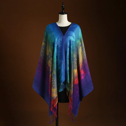 Sciarpa elegante con sfumature e frange – Poncho morbido da donna e versatile foulard