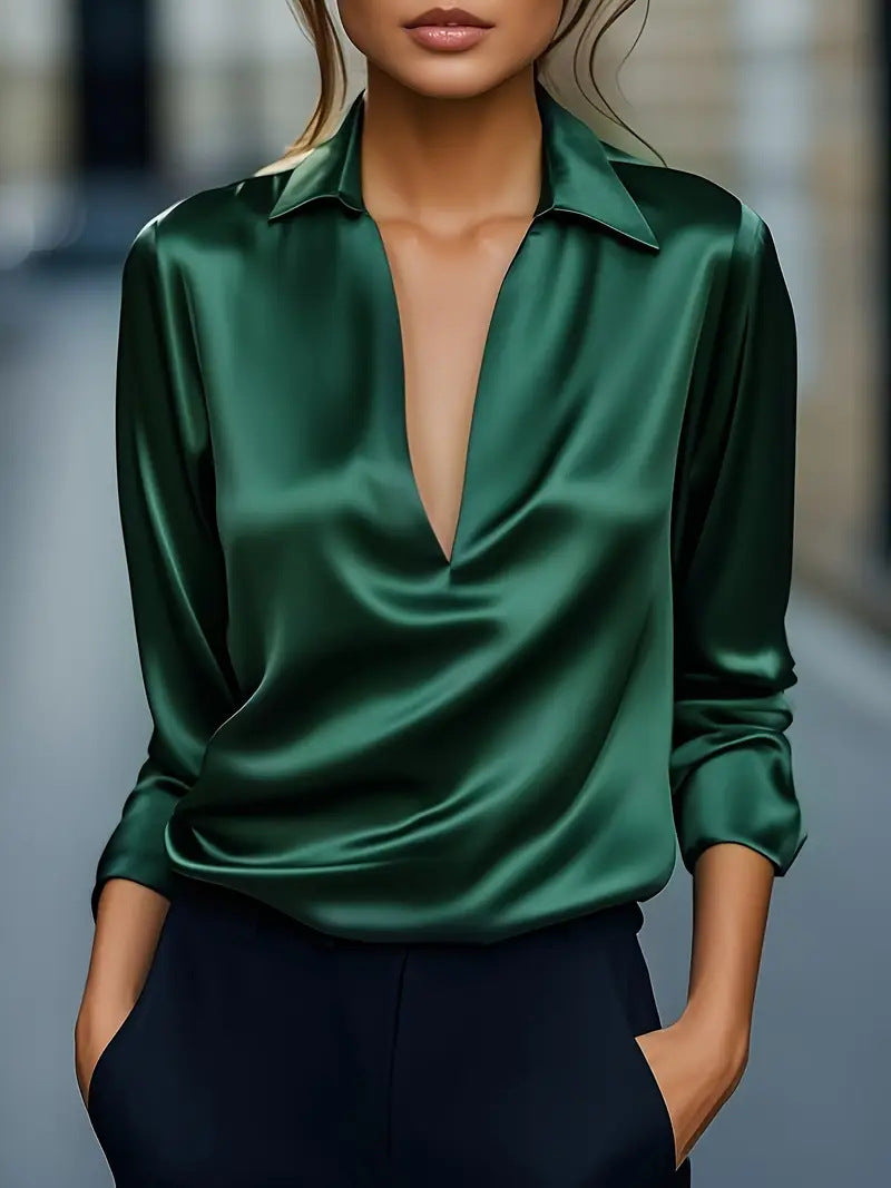 Océlysse - Blusa Elegante e Versatile con Effetto Satinato e Scollatura a V per Donne