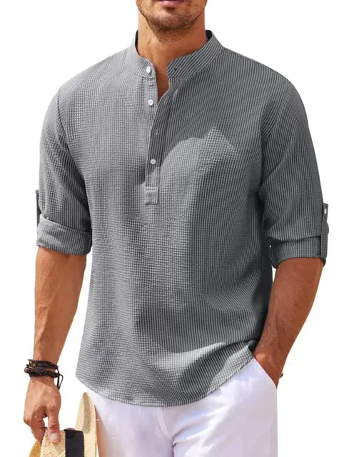 Camicia Henley a struttura a waffle leggera per uomini – Maglietta casual traspirante con colletto alto