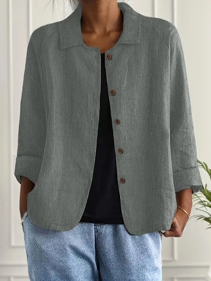 Blusa leggera in lino con bottoni e taglio morbido per donne – Traspirante ed Elegante