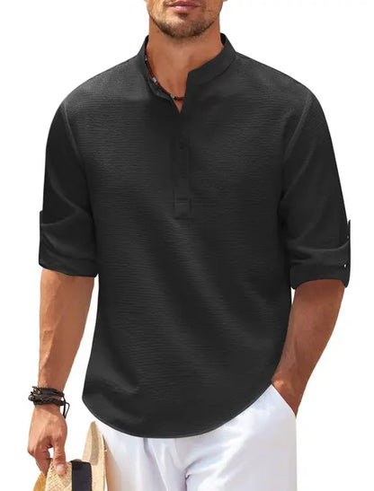 Camicia Henley con struttura a nido d'ape leggera per uomini – Camicia casual traspirante con colletto alto