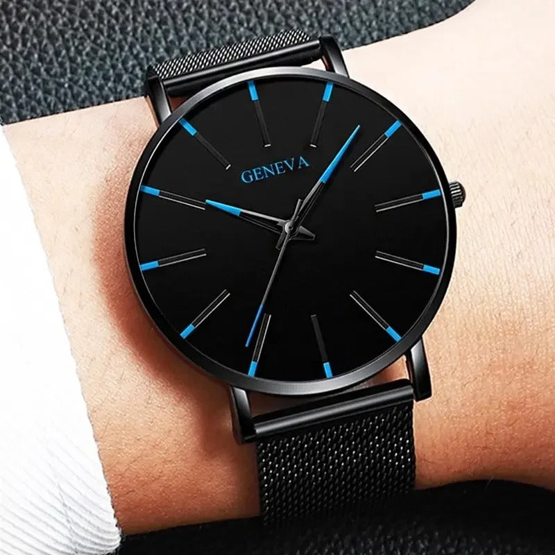 Orologio da uomo minimalista con cinturino in acciaio inossidabile a maglia – Orologio al quarzo elegante dal design moderno