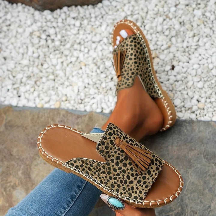 Sandali Boho con Frange per Donna – Comode Ciabatte Estive con Stampa Ethno