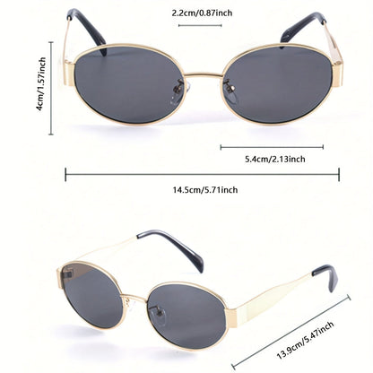 Occhiali da sole retro ovali con montatura in metallo e protezione UV400 per donne – Eleganti occhiali slim