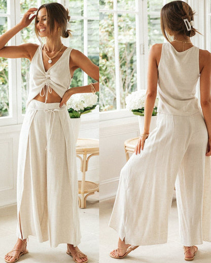 Set estivo a due pezzi per donne – Top corto leggero & pantaloni larghi in stile Boho