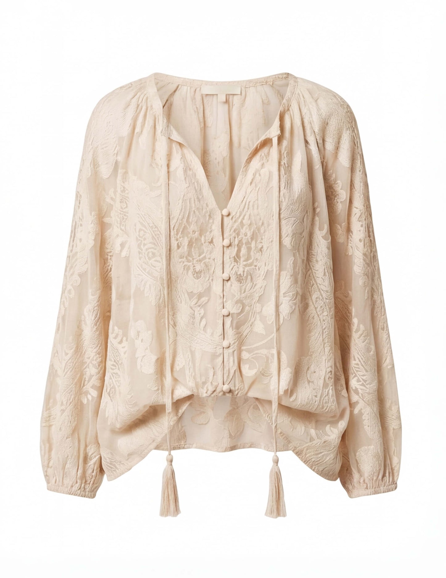 Blusa Boho con ricamo per donne – Blusa leggera a maniche lunghe con scollatura a V e frange