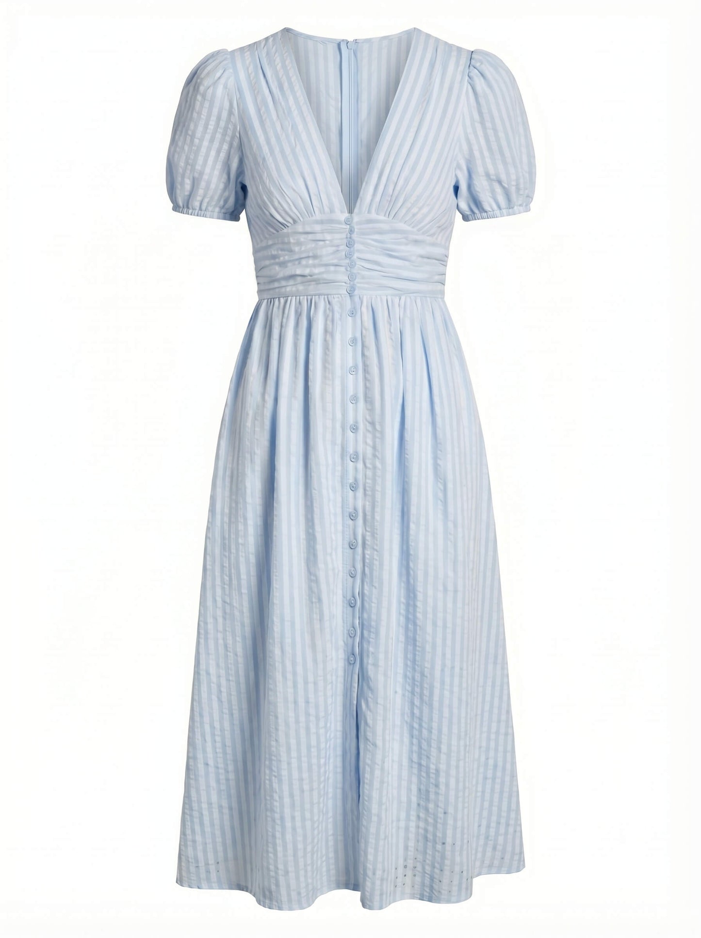 Abito Midi Elegante per Donne – Vestito Estivo con Scollatura a V, Maniche a Palloncino e Vita Sottolineata