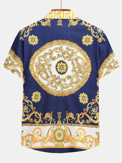 Set estivo elegante con stampa barocca – Camicia a maniche corte e pantaloni corti per uomini