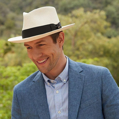 Cappello di paglia Fedora classico per uomo – Elegante cappello estivo con protezione UV e astuccio da viaggio