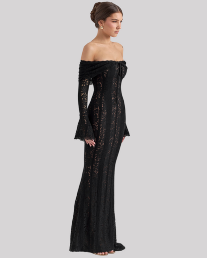 Abito Maxy Elegante in Pizzo per Donne – Abito da Sera Off-Shoulder con Silhouette Sottile