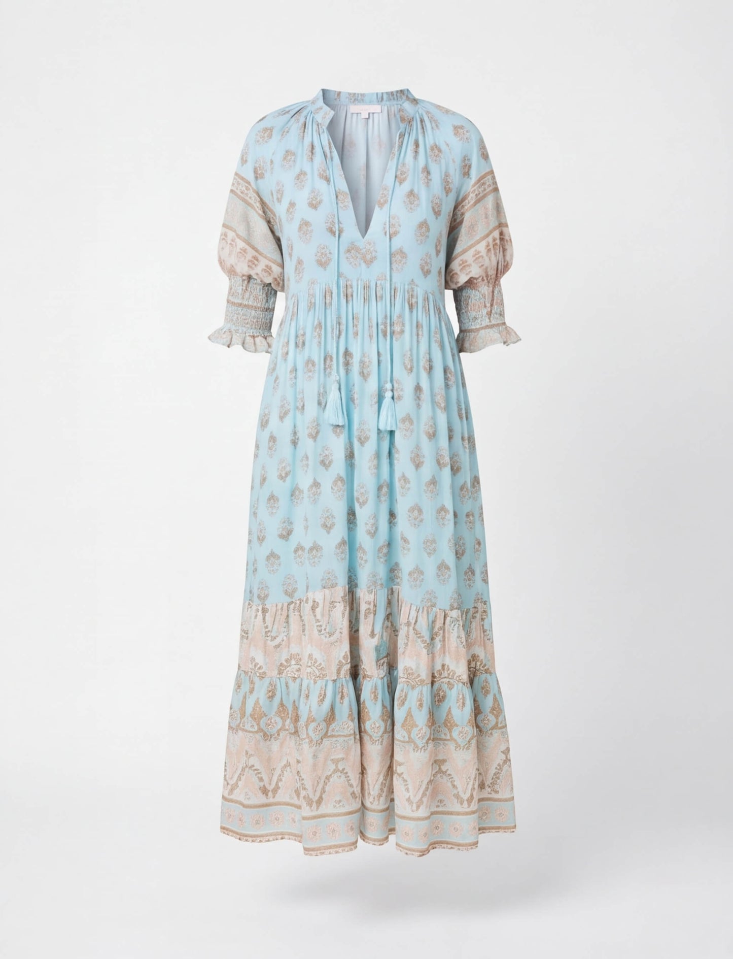 Abito Midi Boho con Stampa per Donne – Abito Estivo Leggero con Scollatura a V e Dettagli a Volant