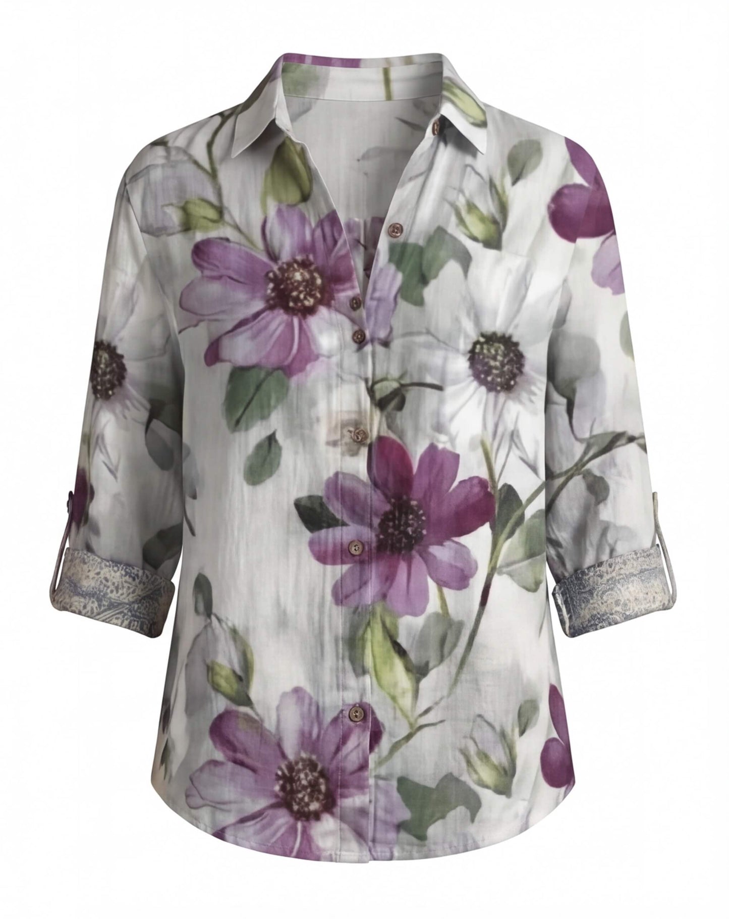 Blusa leggera da donna con stampa floreale – Camicia ariosa con bottoni e taglio elegante