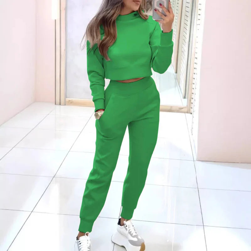Gaëlle - Completo di relax elegante e comodo per donne, composto da pantaloni jogger e crop-top a maniche lunghe