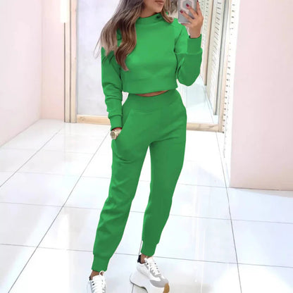 Gaëlle - Completo di relax elegante e comodo per donne, composto da pantaloni jogger e crop-top a maniche lunghe