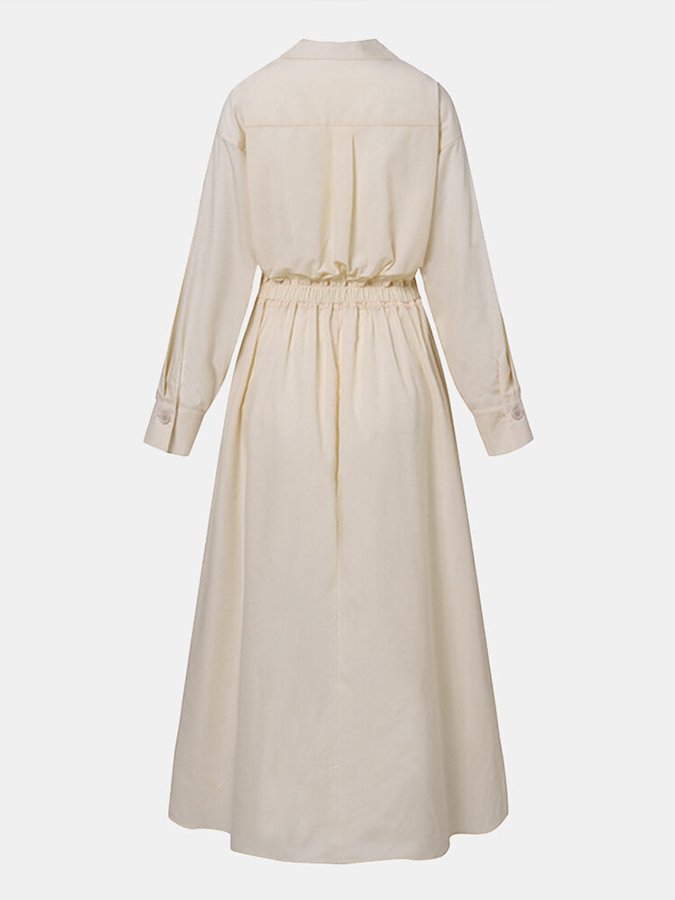 Elegante vestito midi a camicia per donne con vita sagomata e taglio fluido