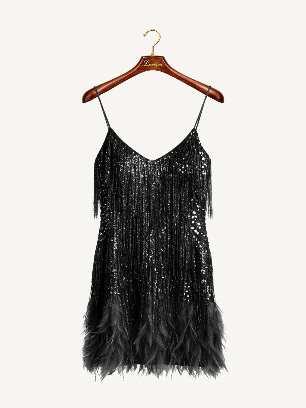 Elegante Abito con Paillettes e Frange per Donne – Glamouroso Abito da Cocktail per Feste con Orlo di Piume