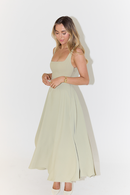 Marcelline - Vestito midi estivo per donne con scollatura quadrata e senza maniche