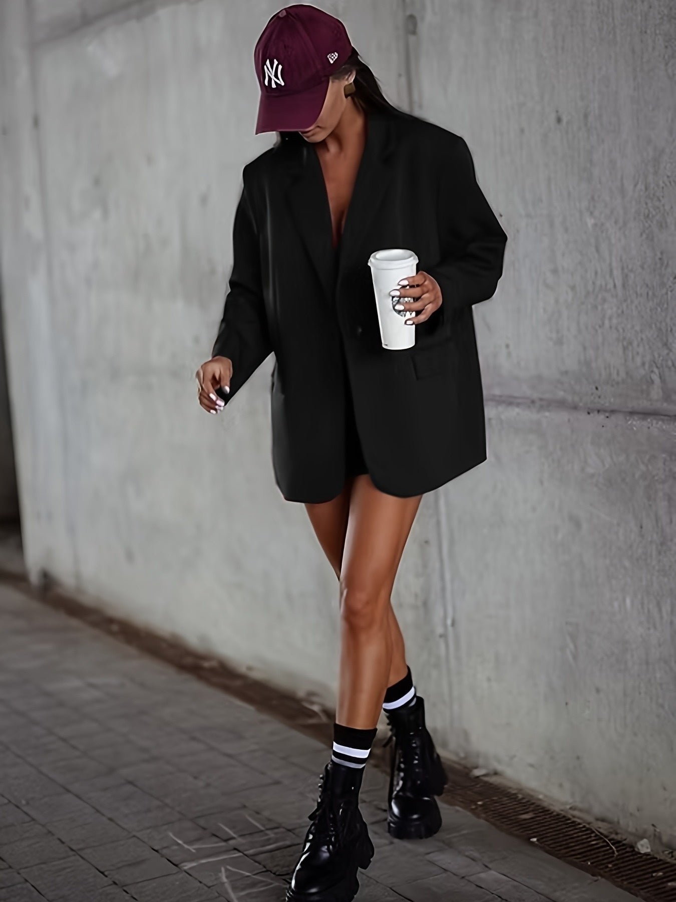 Noézelle - Blazer Oversize Nero Business Casual Elegante per Donne con Tasche