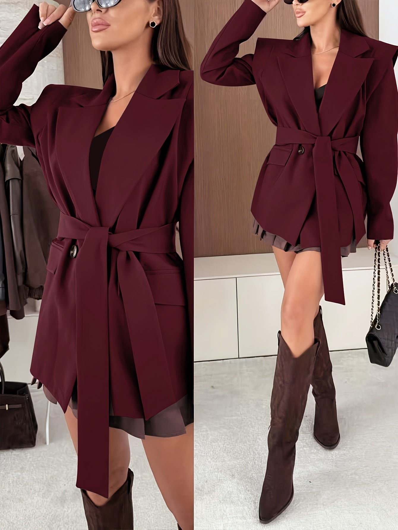 Auréva - Blazer primaverile elegante con spalle accentuate e cintura per una silhouette femminile