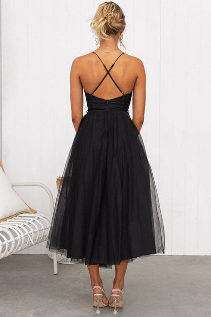 Aurélina - Abito Midi Estivo con Corsetto per Donne, Gonna in Tulle e Spalline a Spaghetti