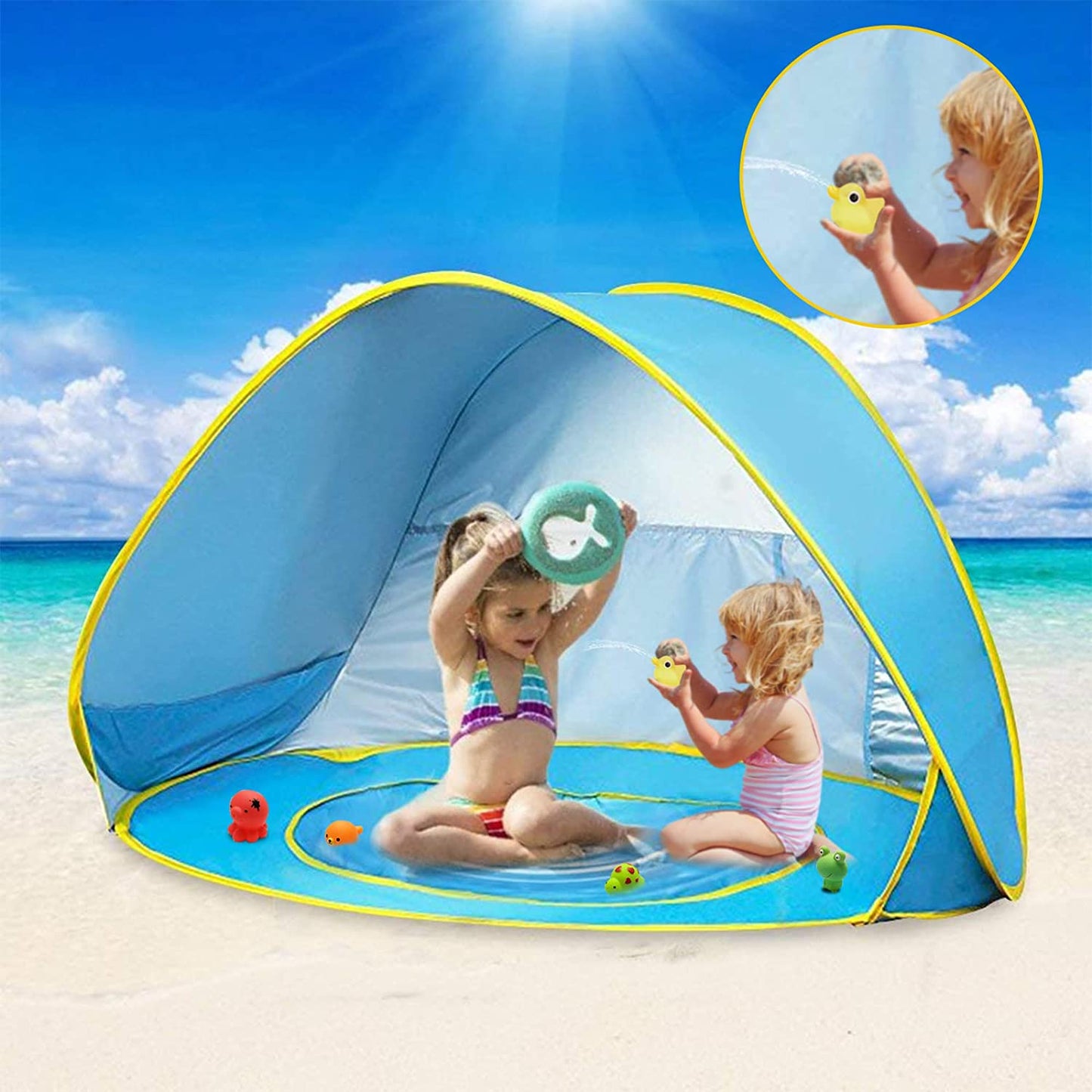 Soléane - Tenda estiva per bambini BabyShade con piscina pieghevole per la spiaggia, riponibile in sacco